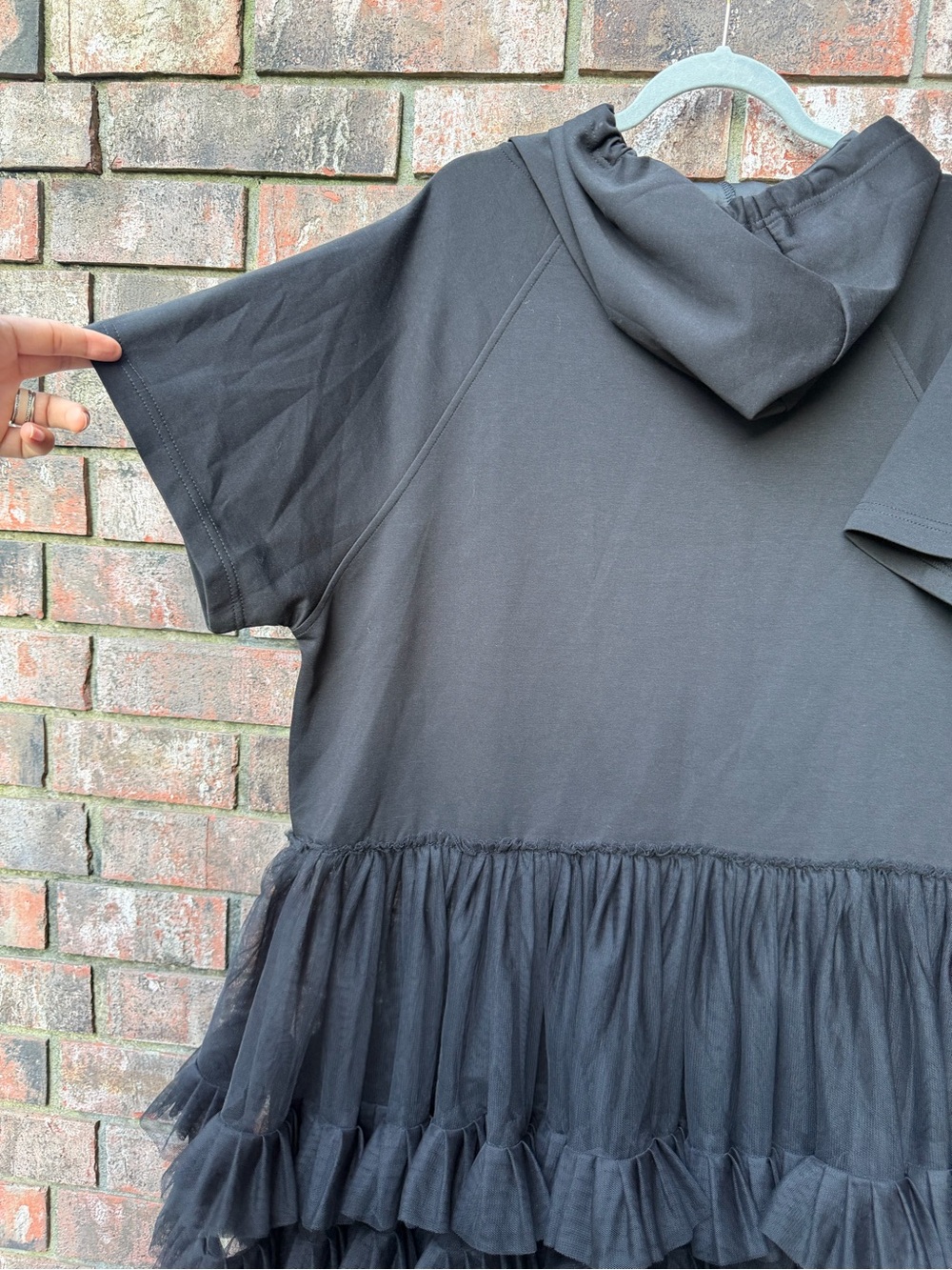 Black Hoodie Tulle Ruffle Dress - Picture 4 of 6